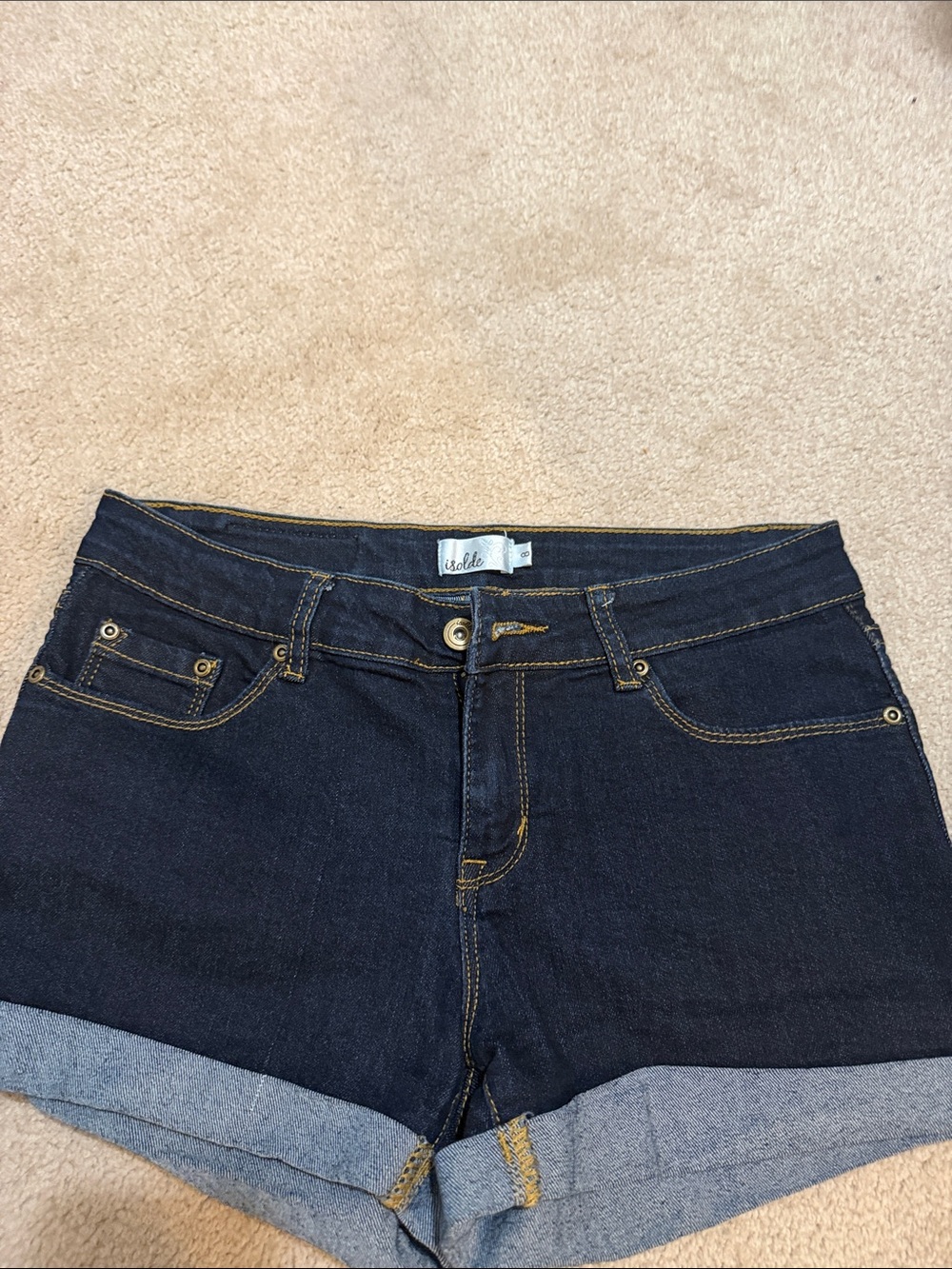 Isolde Dark Wash Denim Rolled Cuff Shorts